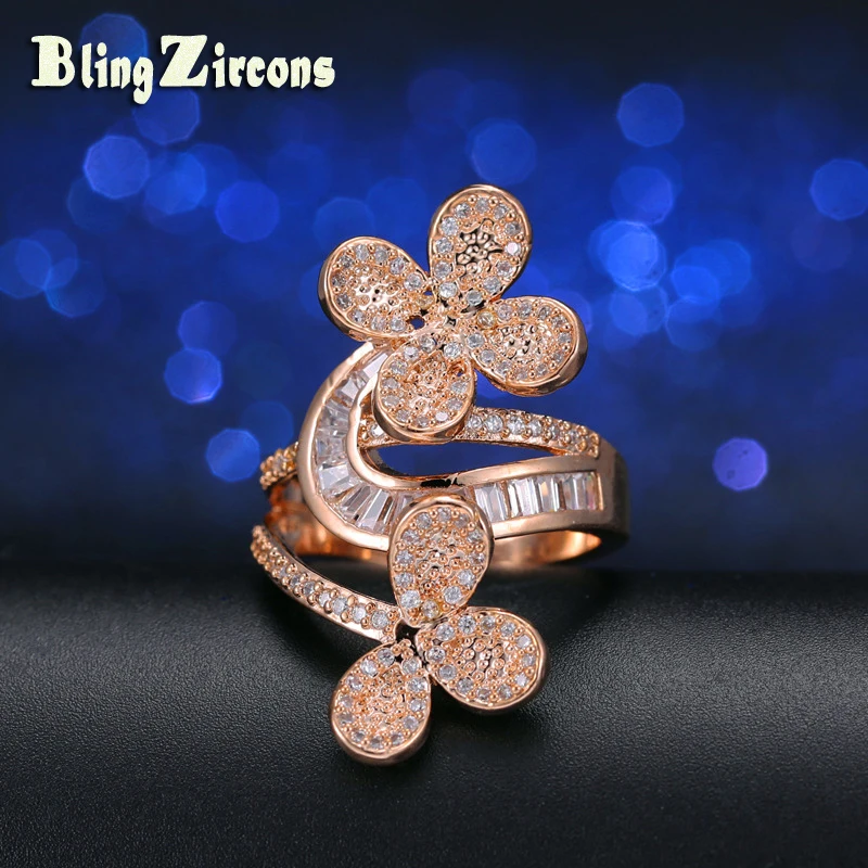 Blingzircons большой четыре листа клевера Цирконий женский кольцо известный дизайнер