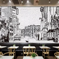 custom photo wallpaper 3d black and white city building wall painting restaurant bar ktv backgdrop wall covering papel de parede