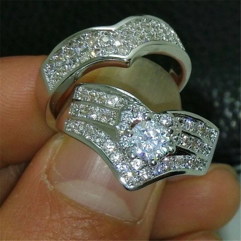 

Luxury Crystal Zircon Ring Silver Color Rings Sets for Women Jewelry Wedding Anel Engagement Statement Anillos Gifts