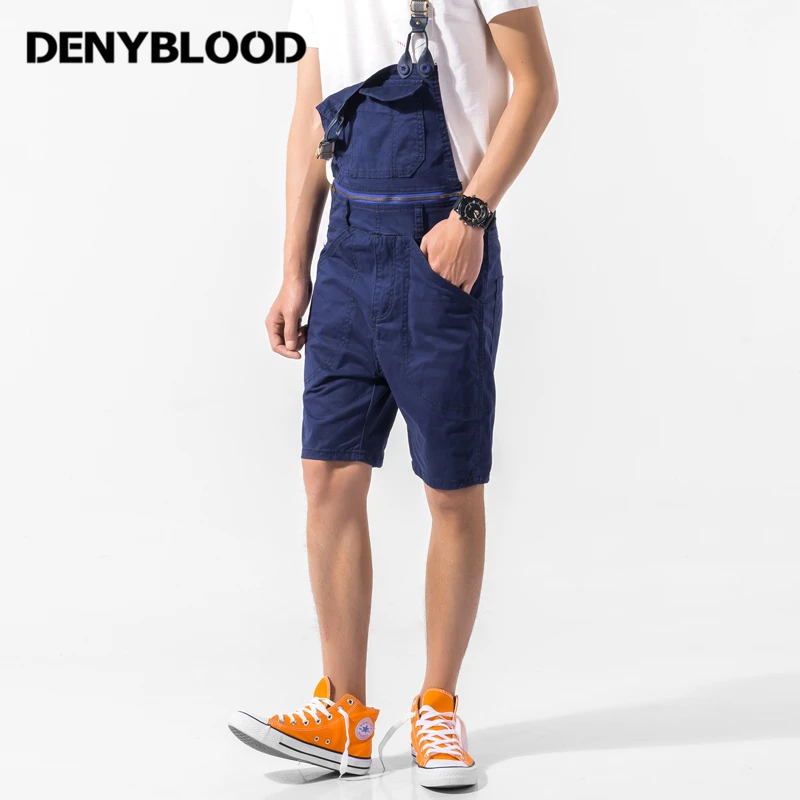 Denyblood Jeans Mens Chinos Overalls Mens Stretch Short Bib Pants Jumpsuit for Men Mutil Cutting Seams Casual Pants K8061