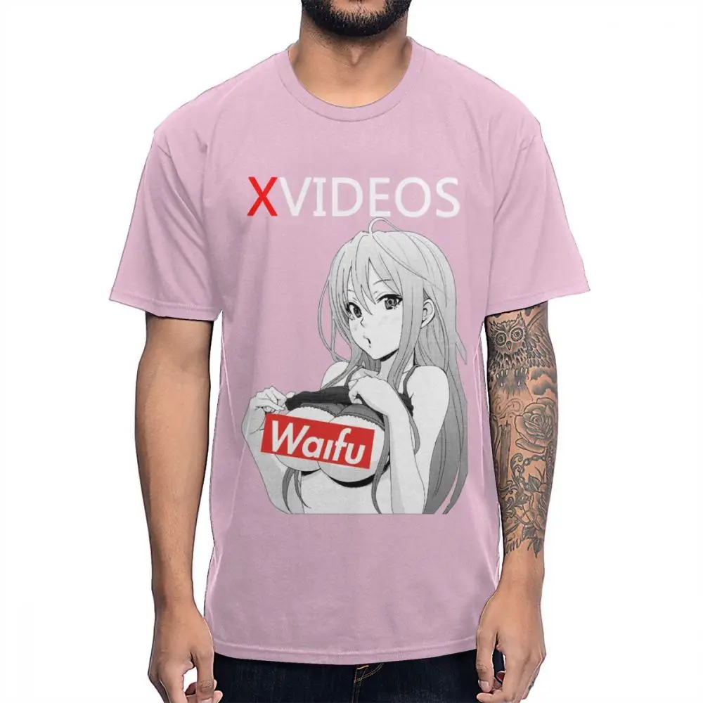 Розовый Новое поступление, XVideo, Сексуальная футболка с аниме Ahegao Waifu, хлопок, Круглый ворот, футболка большого размера - Цвет: Розовый