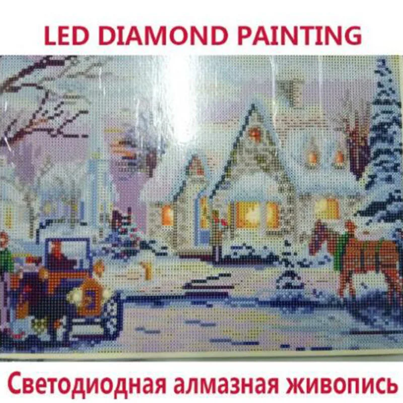 Светодиодная полнокруглая дрель 5D DIY Алмазная картина &quotЗимний замок&quot 3D
