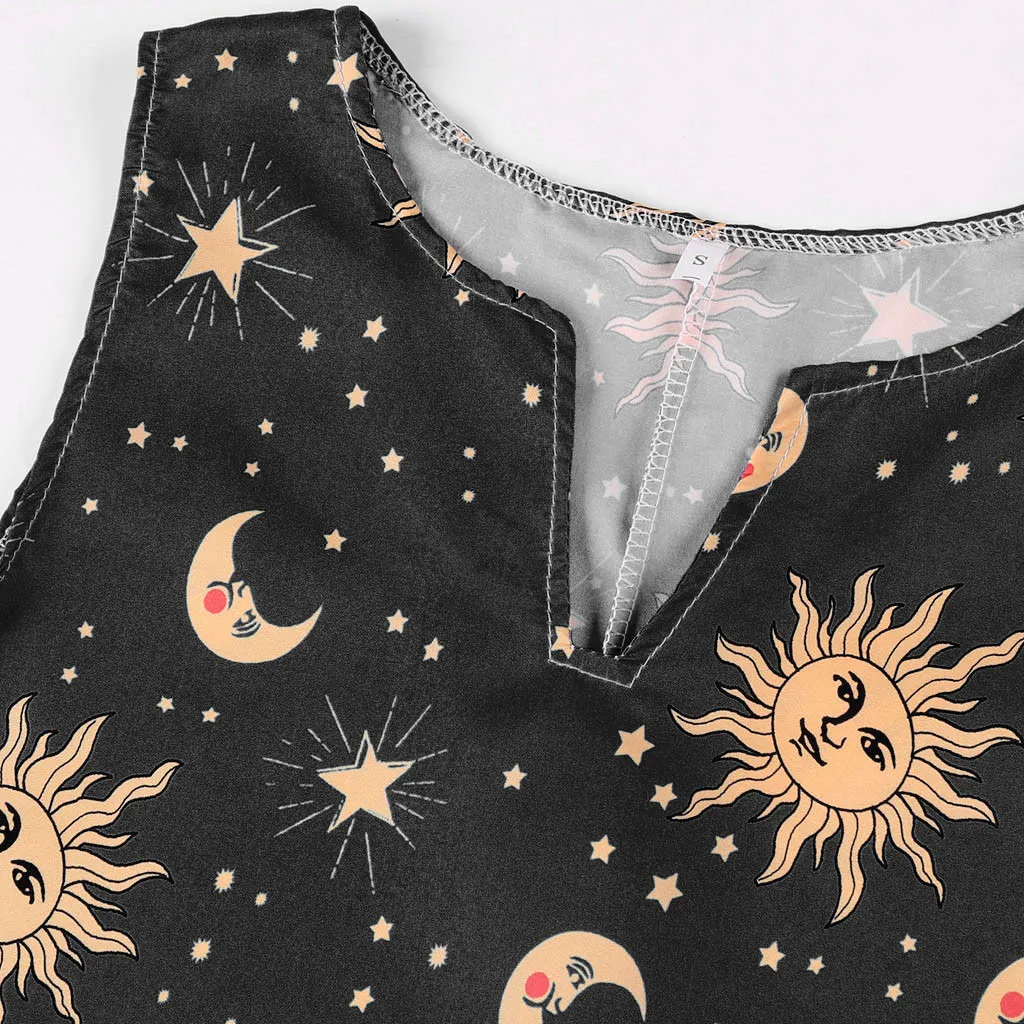 Vestidos de festa curto com manga longa женское винтажное богемное Макси платье без рукавов больших размеров с принтом солнца звезд Луны#3