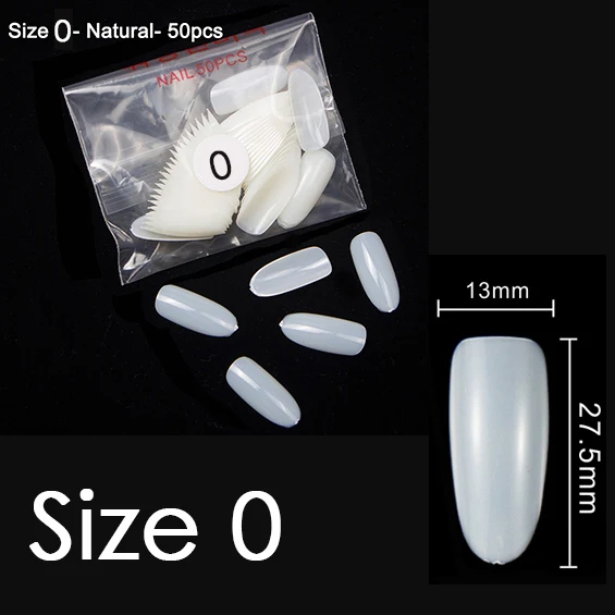 Natural Size 0 50pcs TKGOES 50 шт/500 шт акриловые овальные накладные ногти Fullwell прозрачные накладные ногти полное покрытие накладные кончики для дизайна ногтей французские кончики для ногтей Новинка#39 - Цвет: Natural Size 0 50pcs