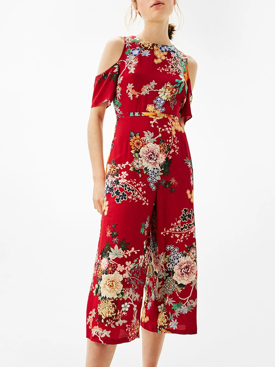 2017 весна лето Женщин вне плечо цветочные печати лук талия рукавов длинный