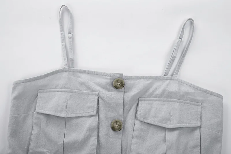 Однотонный женский комбинезон с круглым вырезом и пуговицами богемный