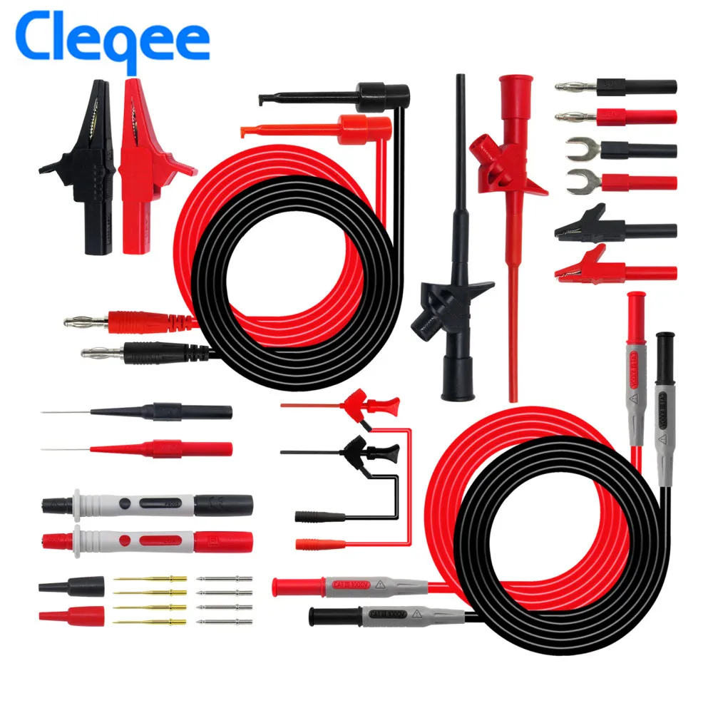 

Cleqee P1600D 10 in 1 Electronic Test Lead Kit Banana Plug Probes for Multimeter Universal Test Probe Flexible Test Probe