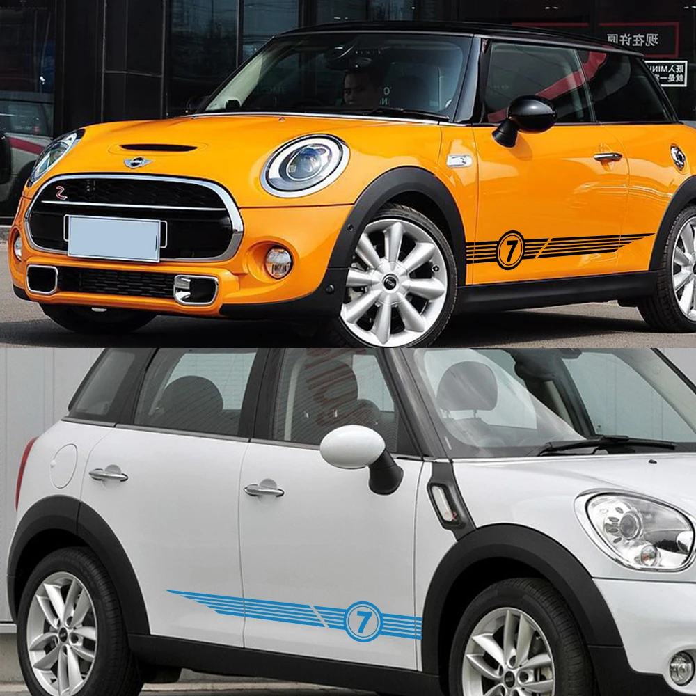 1Pair Door Side Body Skirt Stripe Seven Decal Stickers For MINI Cooper S One R53 R55 R56 F56 F57 F60 Countryman Car Accessories |