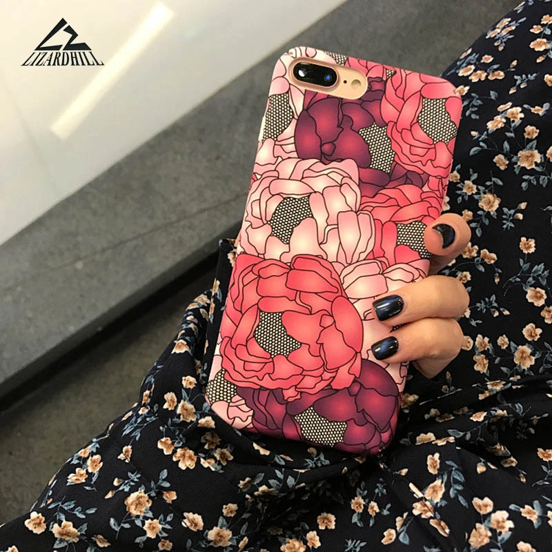 Lizardhill Hard Flowers Black Rose Phone Cases For iPhone 7 Cover 6 6S 8 Plus Mobile Bags &amp Capa fundas |