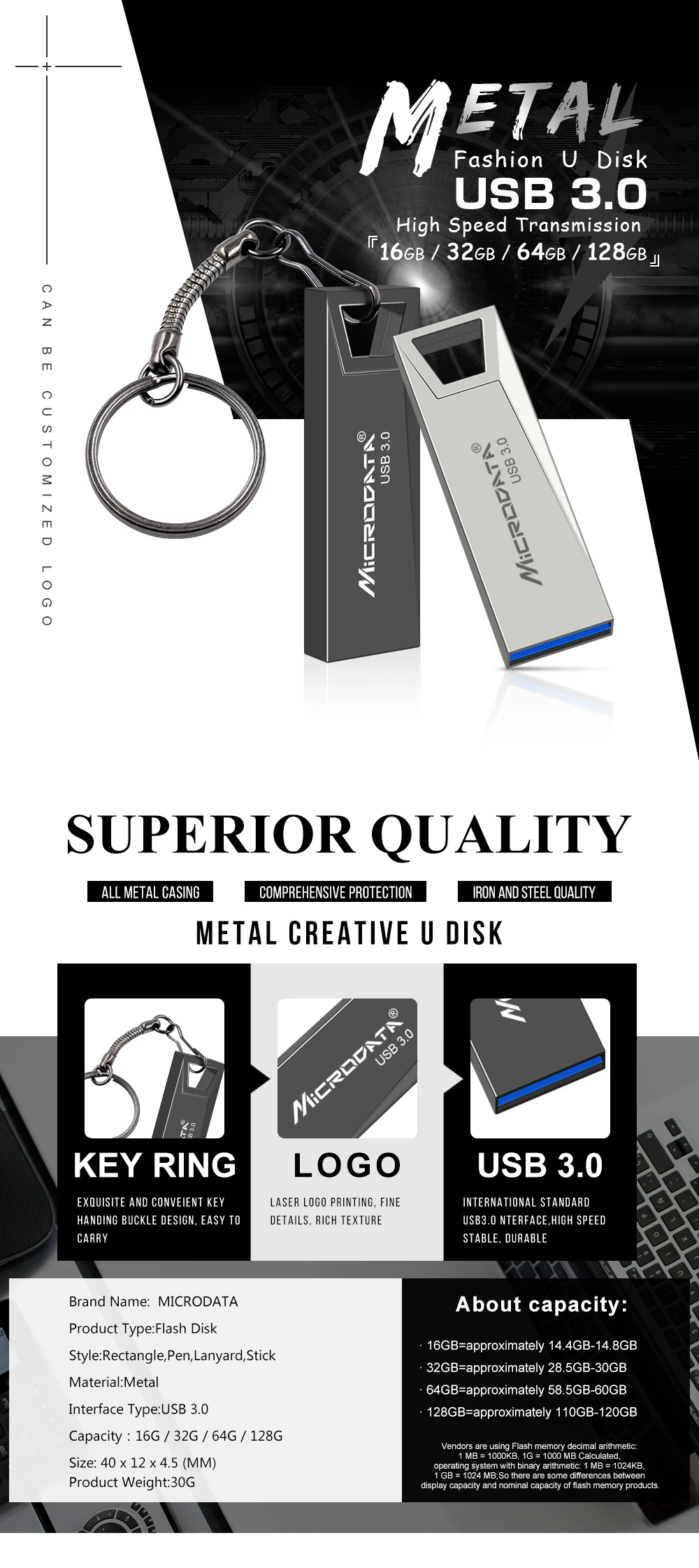 USB флеш-накопитель 128 ГБ, металлический ключ, флешка 64 ГБ, 32 ГБ, водонепроницаемая флешка, USB 3,0, USB флешка, карта памяти, USB флешка, логотип на заказ