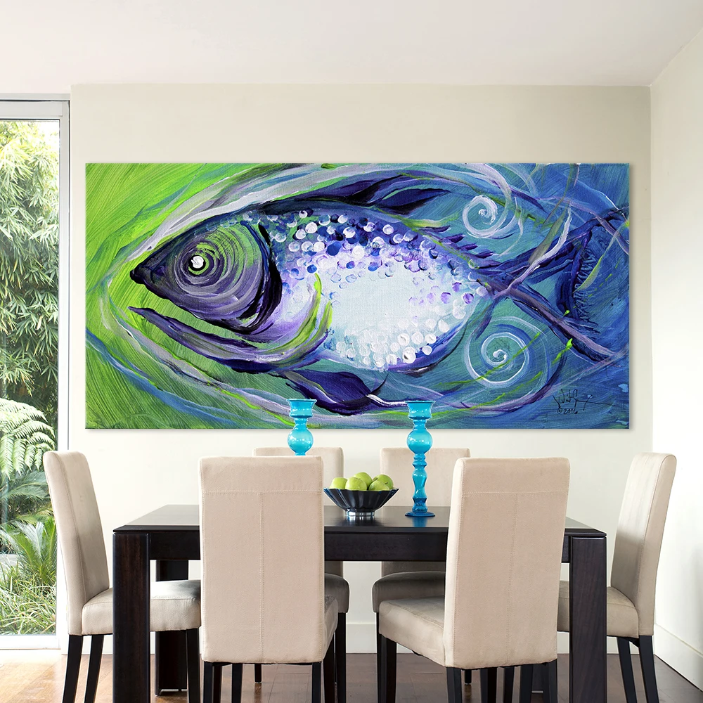 HDARTISAN Абстрактная живопись животных Средний Холст Искусство плавание фиолетовая