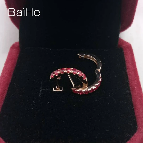 BAIHE Solid 14K розовое золото 0.50ct H/SI круглая огранка натуральный рубин Свадебные обручальные модные ювелирные изделия элегантный подарок серьги-гвоздики