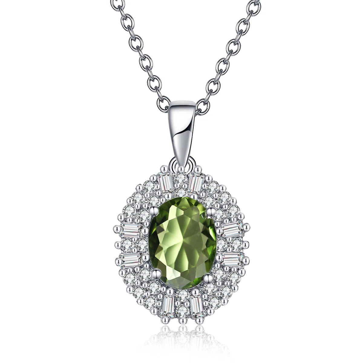 Серебряный кулон оливково зеленый основной камень & AAA кубический циркон