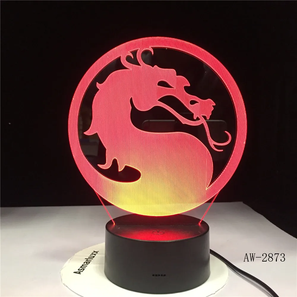 3d настольная лампа с поворотом головы дракона иллюзия сенсорный USB датчик RGBW