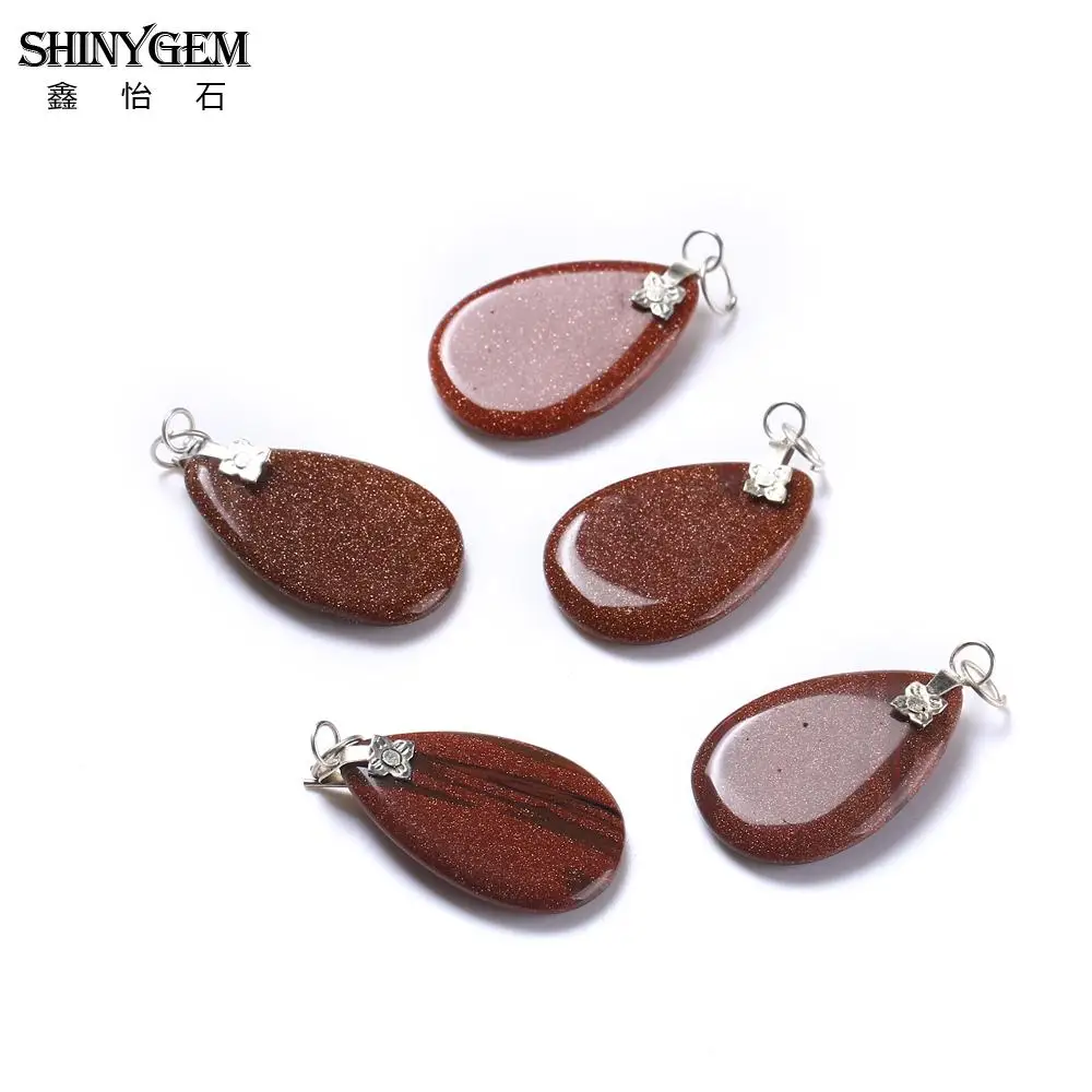 2023 ShinyGem натуральный камень элегантные капли воды золото Песок Подвески и