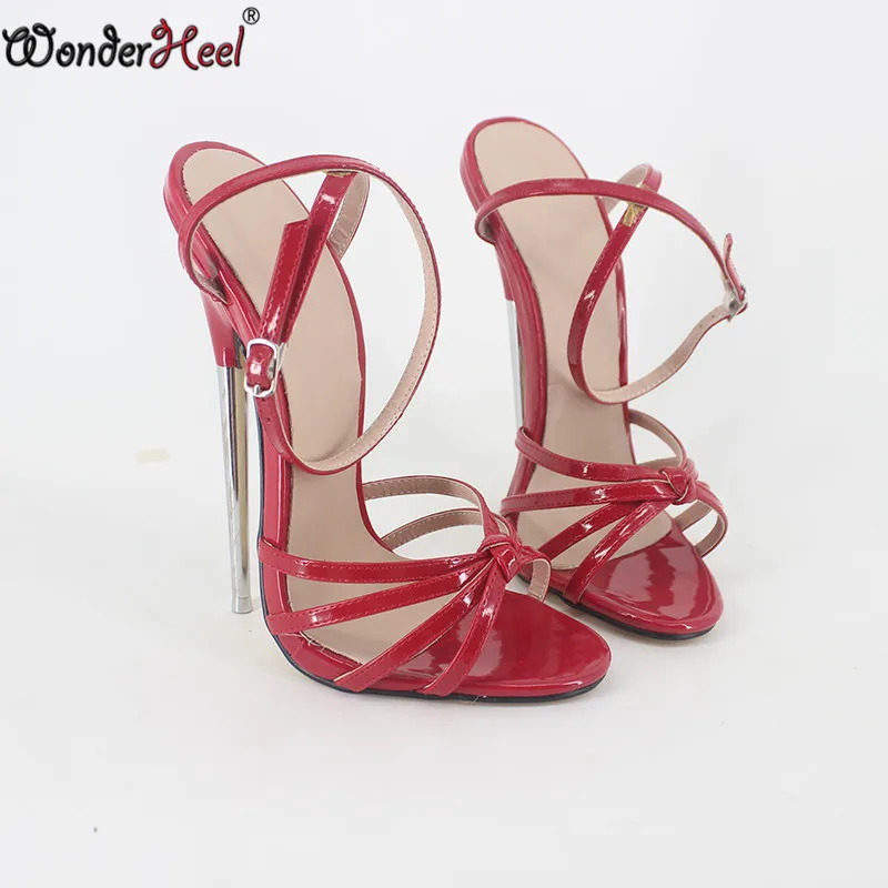 Wonderheel/коллекция года; сезон лето; очень высокий каблук 18 см; Цвет Черный; пикантная обувь на высоком каблуке; женские босоножки с ремешком и пряжкой на металлическом каблуке