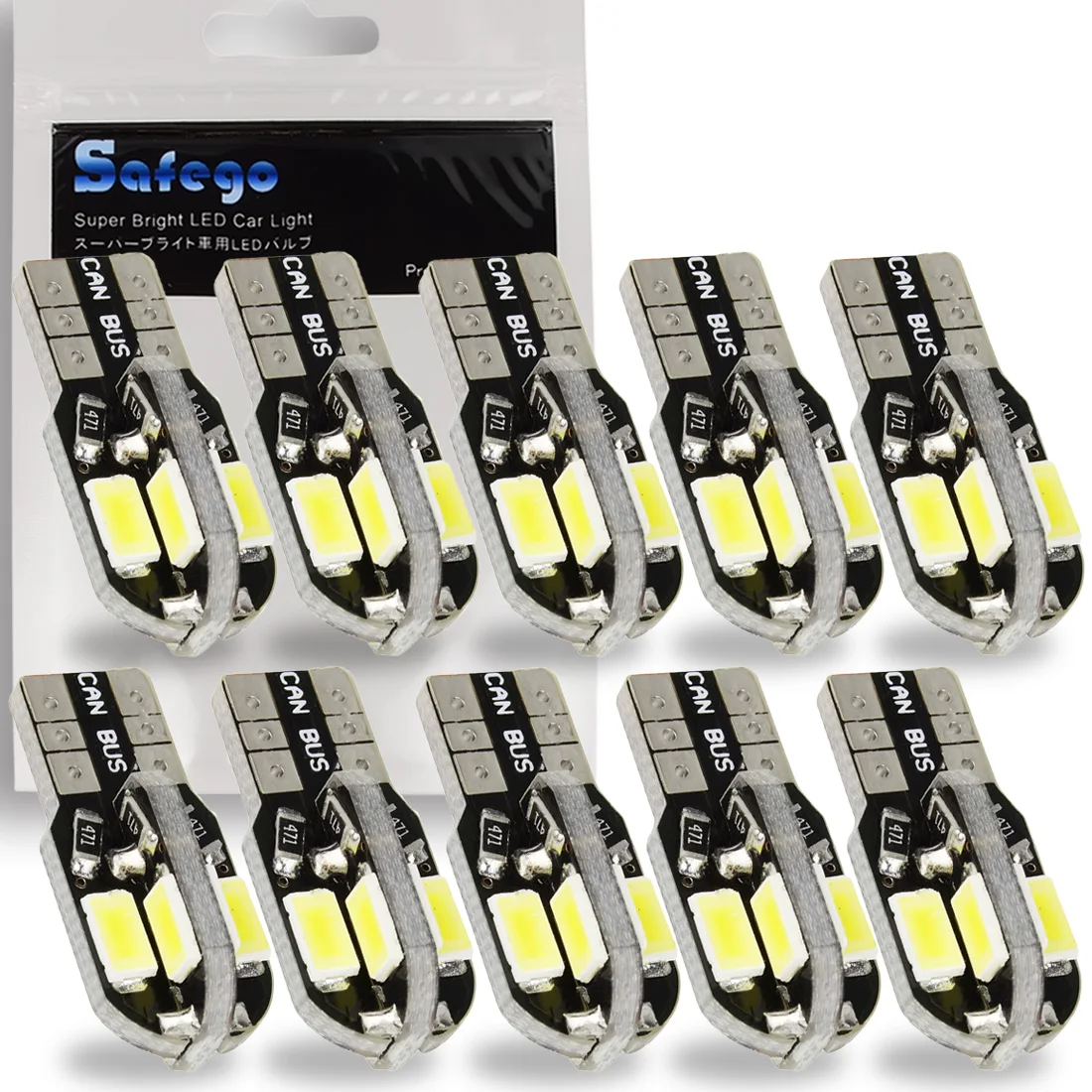 Автомобильная светодиодная лампа Safego T10 W5W 10 шт. 8 SMD 5630 сменная для внутреннего