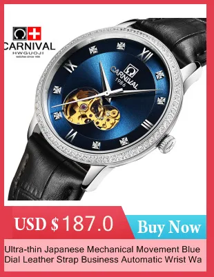 Световой Дайвинг Часы Carnival Skeleton Tourbillon Механические Часы Автоматическая Мужчины Кожа Механические Наручные Часы Reloj