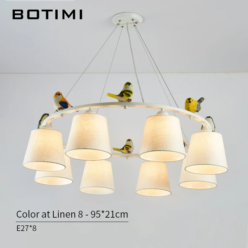 8 Light Linen Shades BOTIMI цвета птицы светодиодный Люстра с абажурами E27 тканевые люстры для гостиной спальни Подвесные Светильники - Цвет абажура: 8 Light Linen Shades