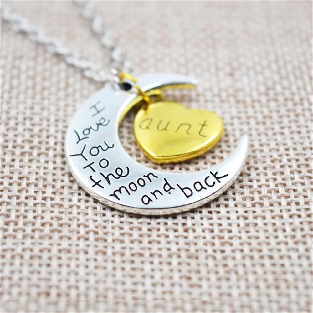Ожерелье с надписью I Love You To The Moon And Back серебряного цвета винтажные Семейные