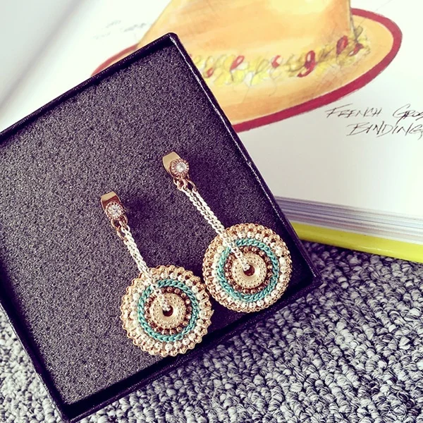 Богемные круглые серьги ручной работы с цветами и цепочкой подвески Этнические