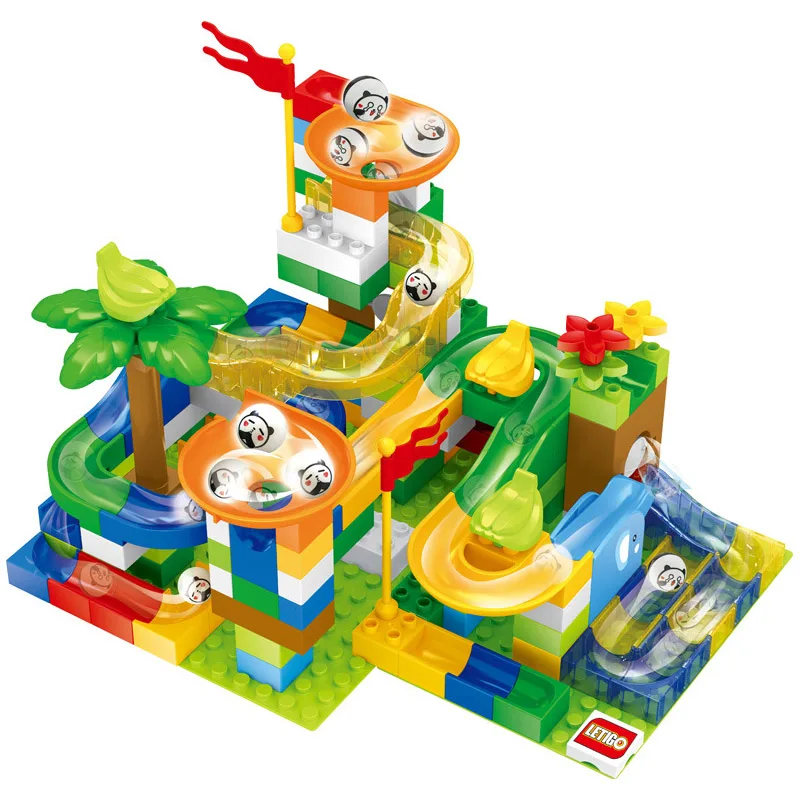 

Marble Race Run Maze Balls Track DIY Animal Jungle Funnel Slide Track Building Blocks Compatible With Duplos Bricks Children Toy