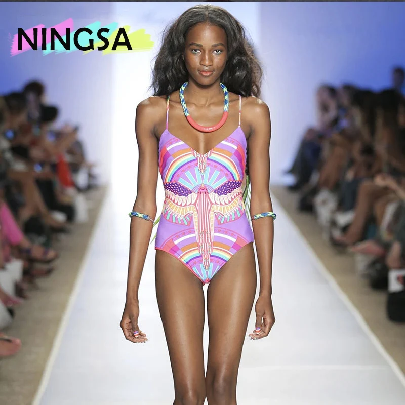 Ningsa женские купальники один штук Пинта цветочные высокой талией Sexy Холтер