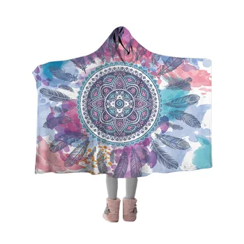 BlessLiving Psychedelic Hooded Blanket Bohemia Mandala Sherpa Fleece Throw Blanket Watercolor Hippy Adults Kids Wearable Blanket 5