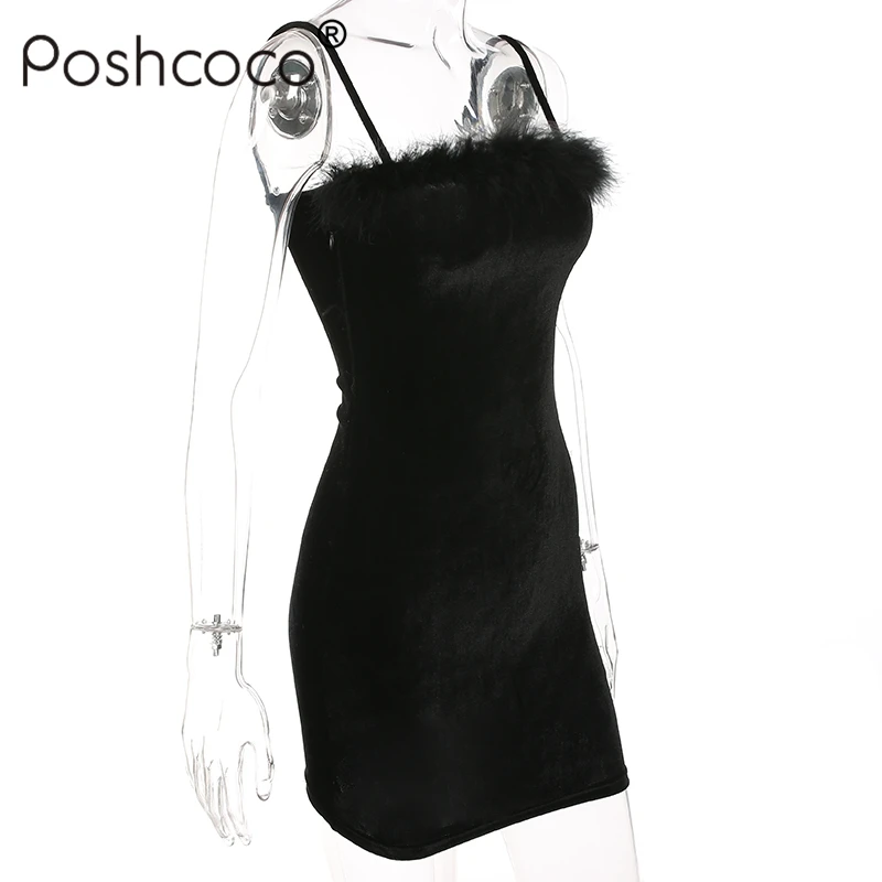 Poshcoco Sexy бретелек велюр Для женщин мини-платье 2018 новое нижнее без рукавов Высокая