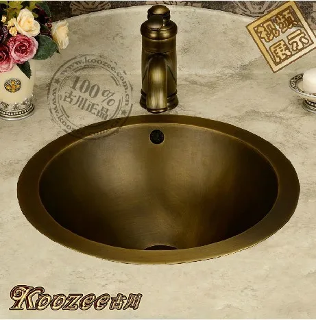 

European antique brass bronze round washbasin bathroom sink