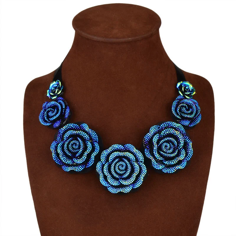 ZHINI Maxi Flower Choker Necklaces New Fashion Boho Jewelry Display Big Statement Pendants Necklace for Women Accessories C56506 | Украшения