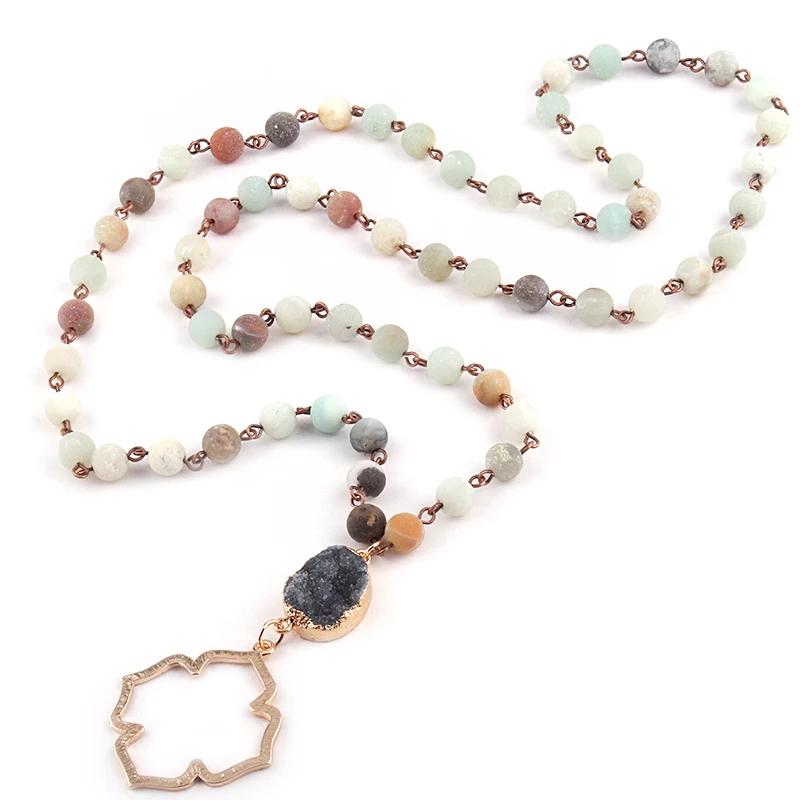 Модные богемные Этнические украшения бусы Halsband камни амазонита Натуральный Druzy
