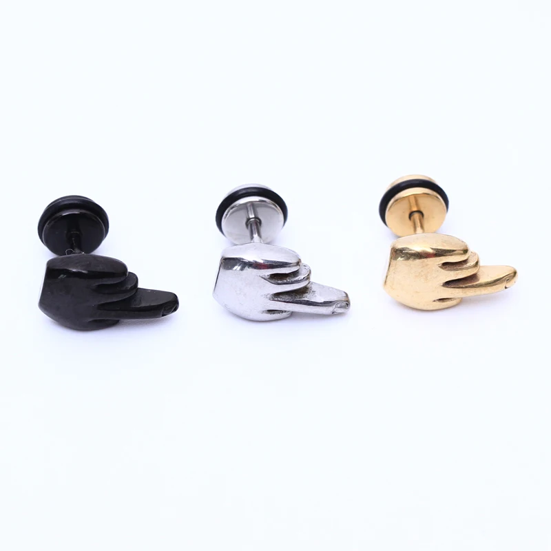 Серьги-гвоздики из нержавеющей стали в форме среднего пальца для мужчин и женщин