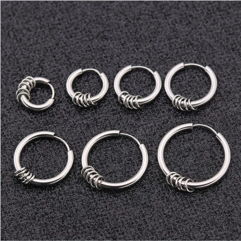 

HE24 Titanium Men Hoop Earrings Circle Many Size 316l Stainless Steel Earring IP Plating No Fade Allergy Free