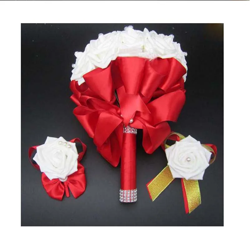 Комплект из 2 предметов букет и корсаж бутоньерка синий невесты de Mariage белый