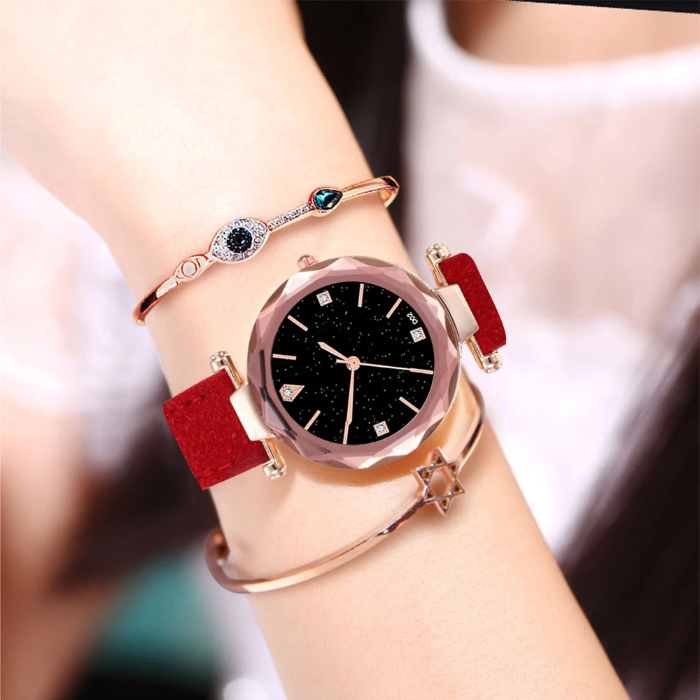 8 Цвет Звезды женские часы кварцевые женский кожаный ремешок в Корейском стиле