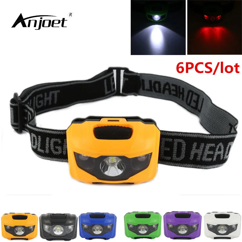 

ANJOET 6pcs/lot multicolour Headlamp Q5 Waterproof 600Lm 4 Modes R3+2 LED Headlight 3xAAA bike bicycle light with Headband