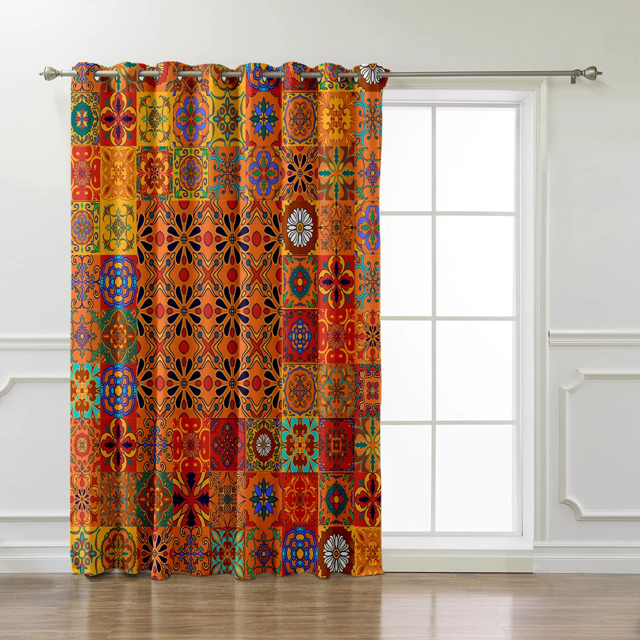 Оранжевые оконные жалюзи с узором в разную сетку декор для спальни кухни уличный