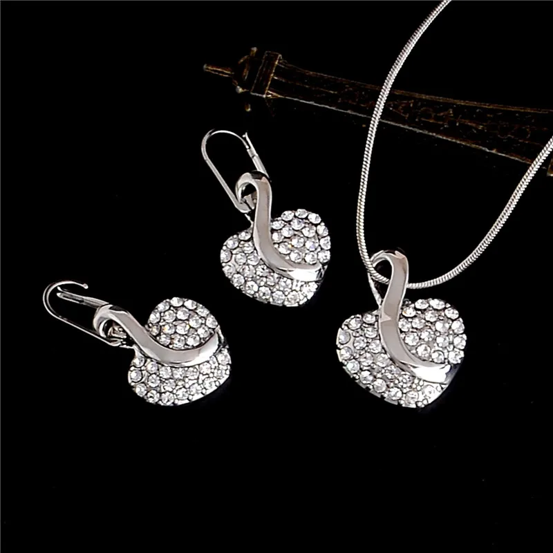 Nigerian Cute Heart Cubic Zirconia Wedding Jewelry Sets inlay Luxury Crystal Bridal Gold Set Gifts For Bridesmaid | Украшения и