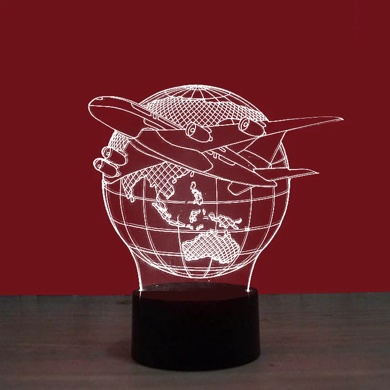 Фото Aircraft Earth 3D стерео лампа для видения акриловая 7 цветов меняющая USB прикроватная Aircraft Earth 3D стерео лампа для видения акриловая 7 цветов меняющая USB прикроватная