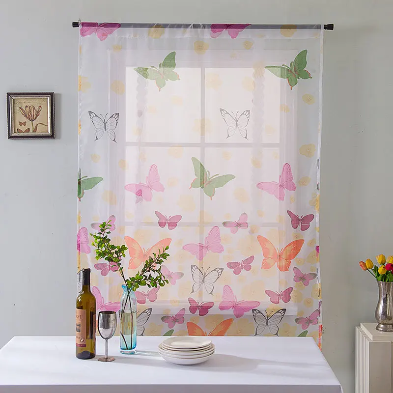 Butterfly print Короткие шторы ENHAO, Тюлевая ткань, Короткие шторы для кухни, шторы в римском стиле, дизайнерские оконные шторы с бабочками, прозрачные 3d - Цвет: Butterfly print