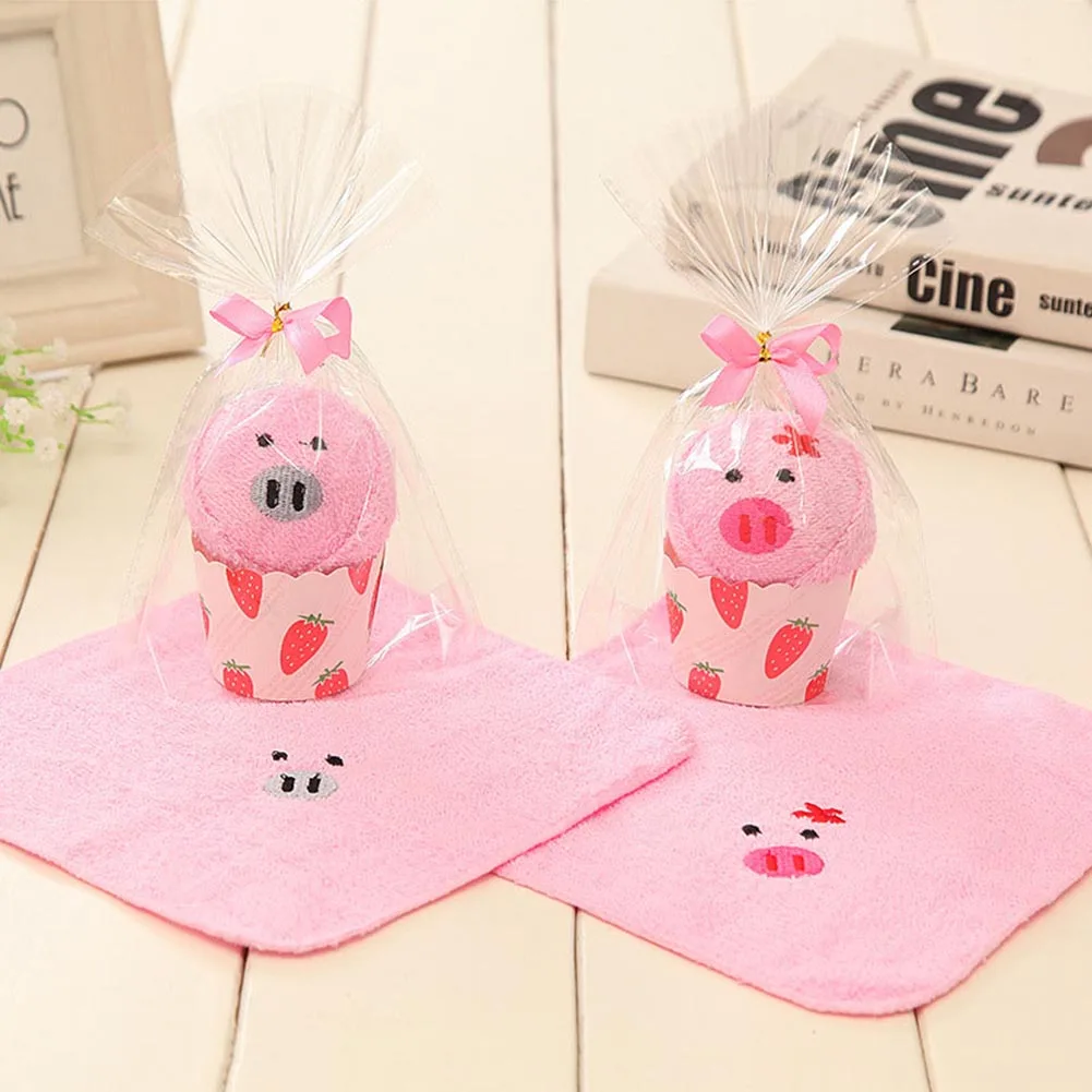 Pig-1PCS Animal Washcloth Towel Cake Shape Gift Soft Cute for Wedding Birthday Party Couple FPing - Цвет: Pig-1PCS