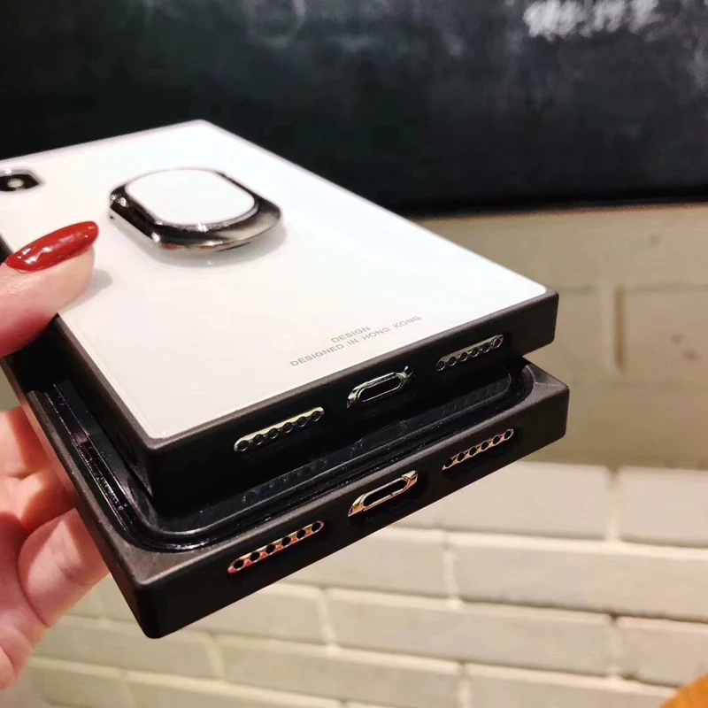 Роскошное квадратное закаленное стекло чехол подставка для телефона iphoneX 6 6s 6plus 7
