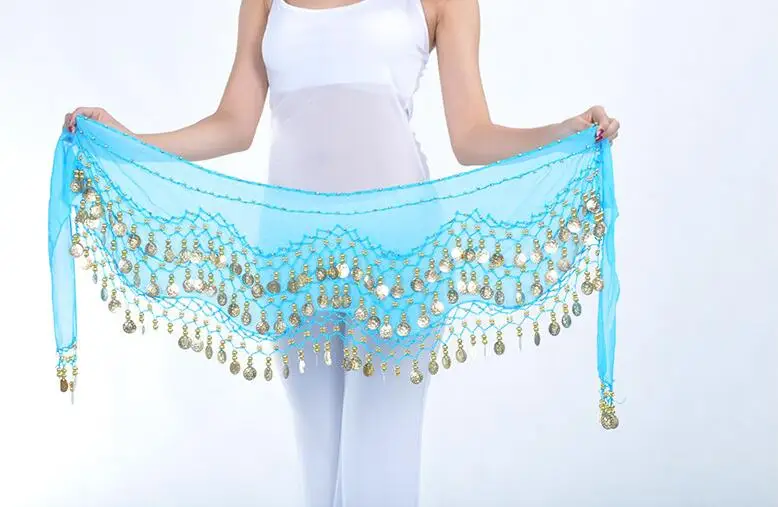 1pcs resell  Egypt belly dance stage wear 128 golden/silver coins hip wraps scarf  waist belt 12 colors