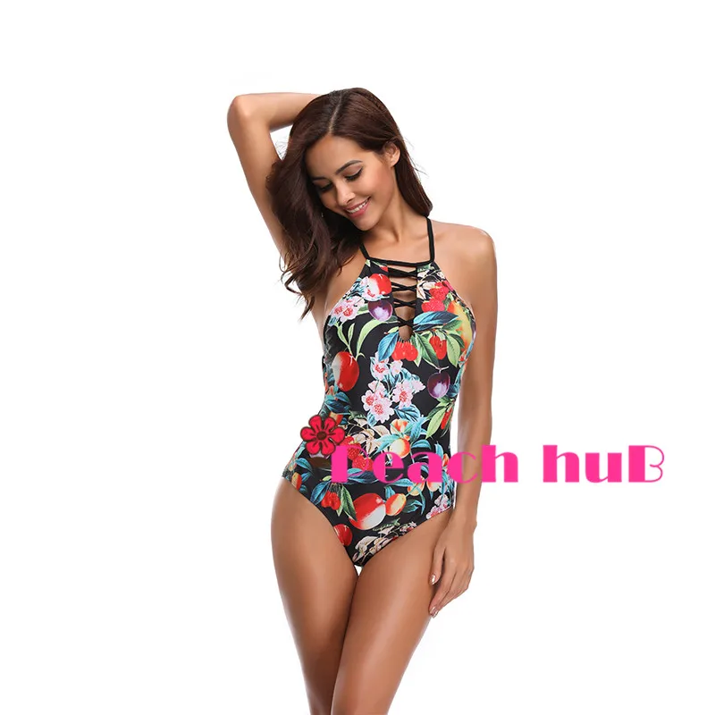 Women Swimwear One Piece Swimsuit Backless Swim Suit Print Floral Bathing Female Monokini Large Size | Спорт и развлечения