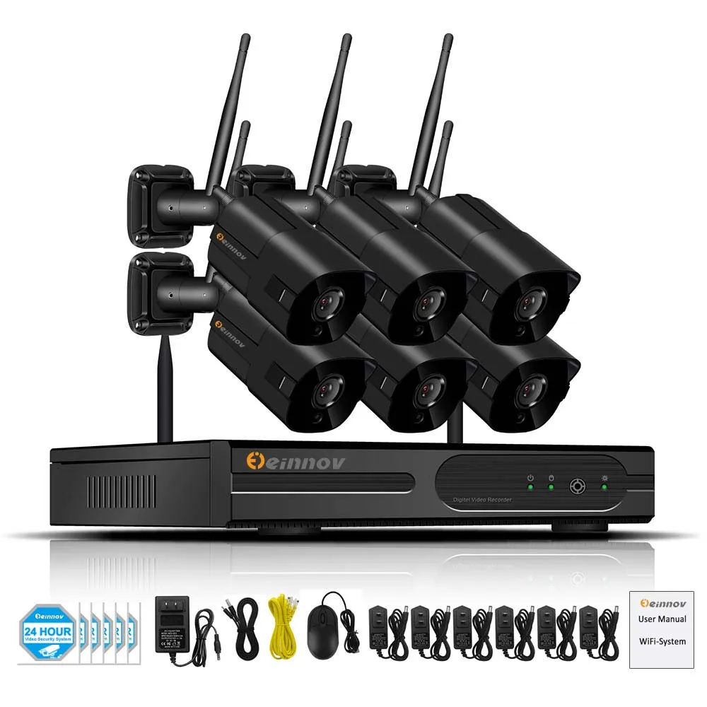 6CH Camera System Einnov 8CH 1080P 2MP наружная Wifi Беспроводная камера для домашней безопасности 1080P CCTV NVR Wi-Fi Видеонаблюдение IP Camara H.265 HD P2P - Цвет: 6CH Camera System