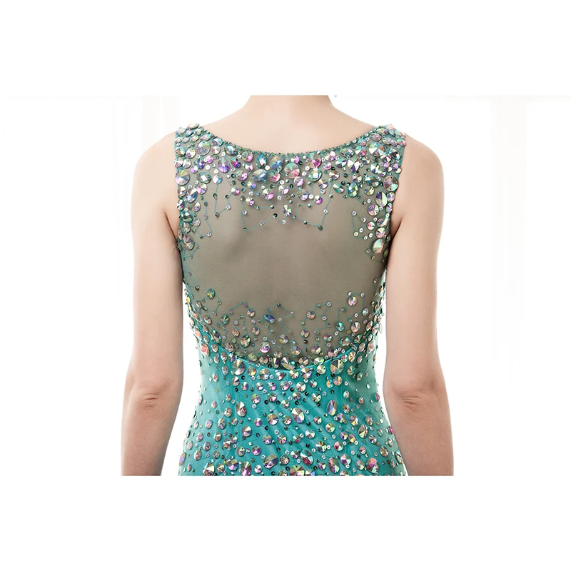 

BRLMALL Gorgeous Green Mermaid Prom Dress Floor Length Vestido De Festa Beaded shiny Crystal Evening Dress Formal Gown