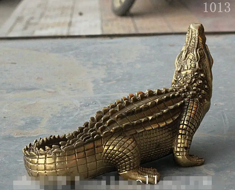 Китай латунь дикий злой крокодиловый крокодил Кайман Искусство украшение статуя