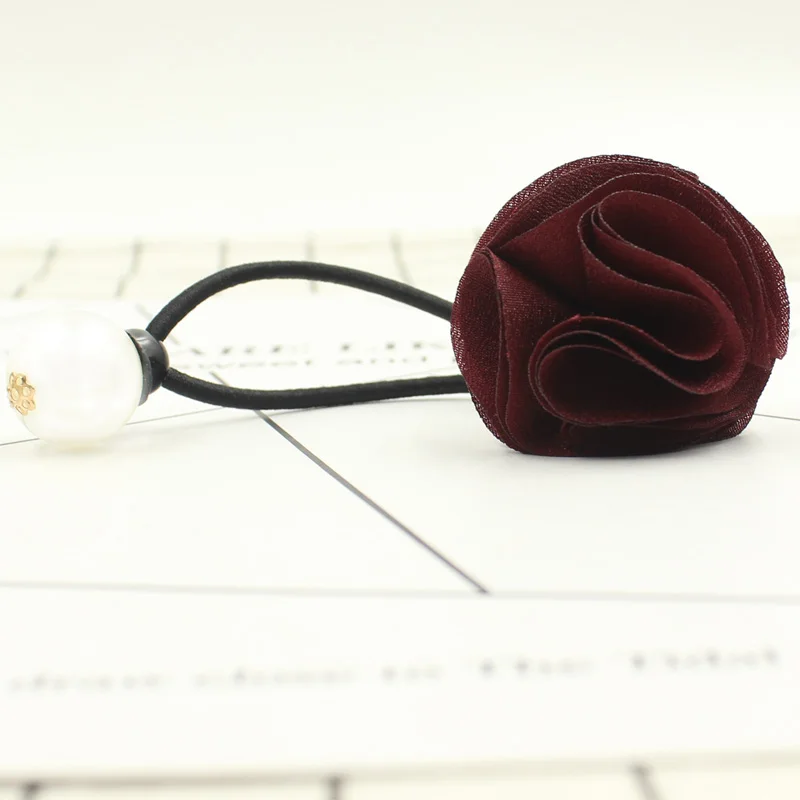 2017 новые жемчужины Ткань розы цветок черные эластичные конский хвост держатели