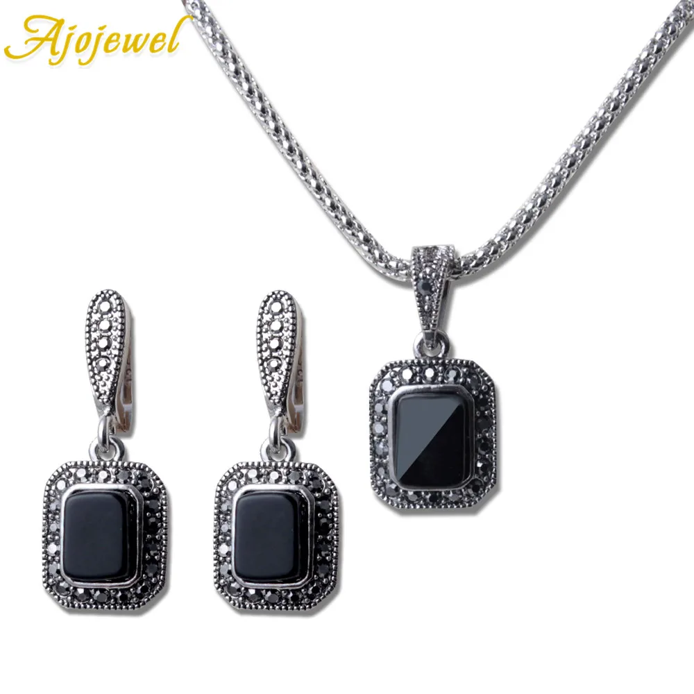 Ajojewel квадратные полудрагоценные камни черные Ювелирные наборы изысканные